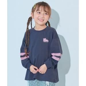 tシャツ 綿100％ デビラボ ガールズ BIGシルエット(ユニセックス型) プリント袖リブ 長袖Tシャツ キッズ 子供服 女の子