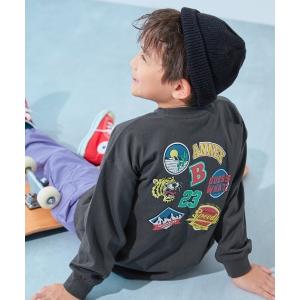 tシャツ 綿100％ デビラボ BIGシルエット プリント袖リブ 長袖Tシャツ キッズ 子供服 男の子 女の子