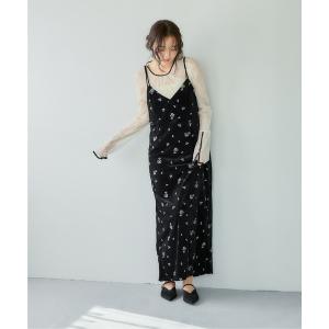 ワンピース 「手洗い可能/ロングシーズン活躍」ベロア刺繍キャミワンピース 1052517