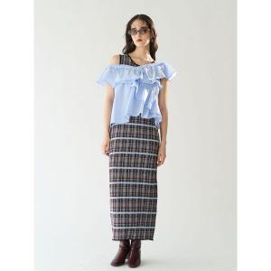 ワンピース チェックIラインニットワンピース 「夏服」