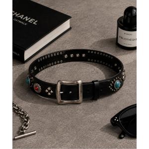 ベルト 「Bls」「ZA」「Bling Leads」本革スタッズベルト メンズ レディース