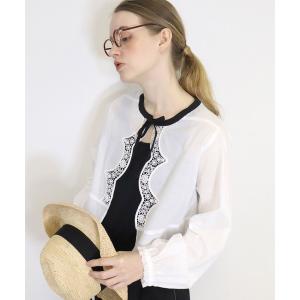 「haupia」 長袖ブラウス MEDIUM ホワイト×ブラック レディース
