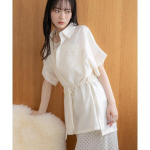 リネンシャツ ブラウス シャツ 半袖 WEB限定/接触冷感機能 リネン混ウエストドロストハーフスリーブシャツ レディース