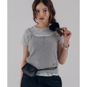 tシャツ 半袖 「set item」lace t-shirt ＆ rib camisole / レースTシャツ＆リブキャミセット レディース