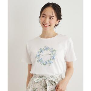 tシャツ 半袖 「コットン100％／洗える」リースフローラル プリントTシャツ レディース
