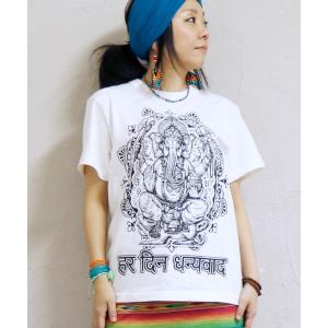 tシャツ エスニック Ｔシャツ ガネーシャ 神様 ヒンディー メンズ レディース