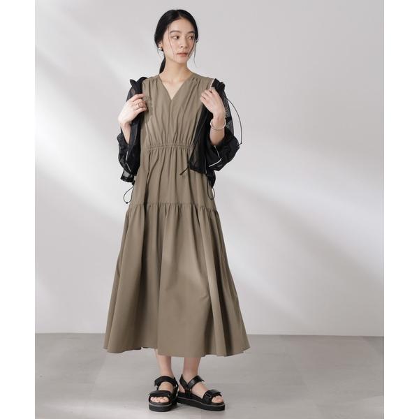 「NANO universe」 ノースリーブワンピース S カーキ レディース