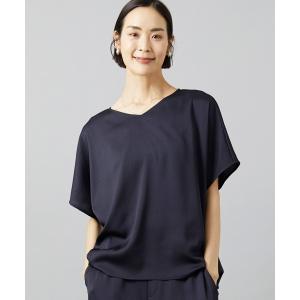 ブラウス シャツ 夏 半袖 「セットアップ対応」Vネックサテンオーバーブラウス レディース