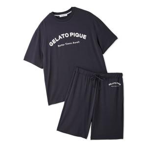 パジャマ 「HOMME」「接触冷感」カジュアルレーヨンロゴTシャツ＆ハーフパンツセット メンズ