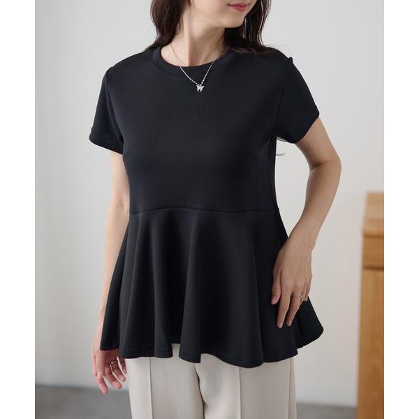 tシャツ 半袖 クルーネック ペプラム フレア 半袖 トップス レディース