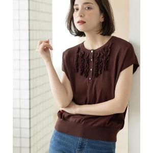 ニット セーター 「接触冷感／UV」フリルフレンチスリーブニット「洗濯機OK」 レディース