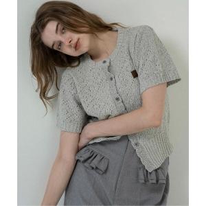 カーディガン 半袖 openwork accent patch half sleeve knit / オープンワークアクセントパッチハーフスリーブニット レディース