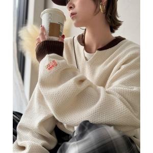 ニット セーター 「JaVaジャバコラボ」ざっくり×配色が旬顔。配色スキッパーオーバーサイズ鹿の子編みニット（長袖） レディース｜ZOZOTOWN Yahoo!店