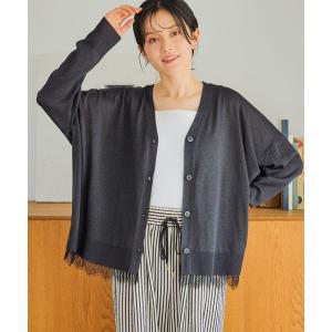 カーディガン 裾レースVネックカーディガン レディース