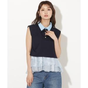 tシャツ Wカラーフレンチスリーブカットプルオーバー×キャミセット レディース