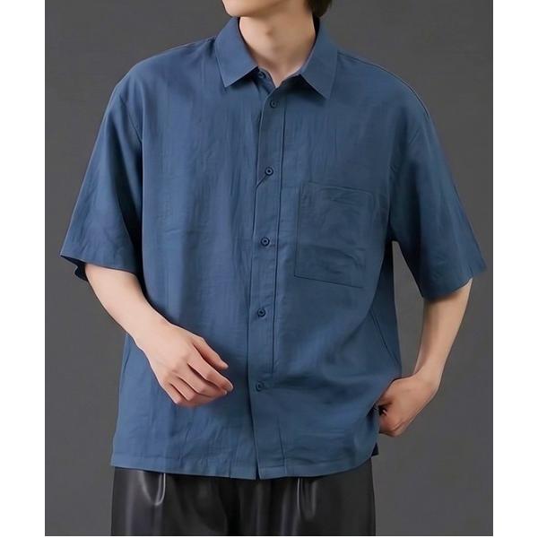 シャツ 半袖 リネンタッチ 半袖ルーズシャツ メンズ