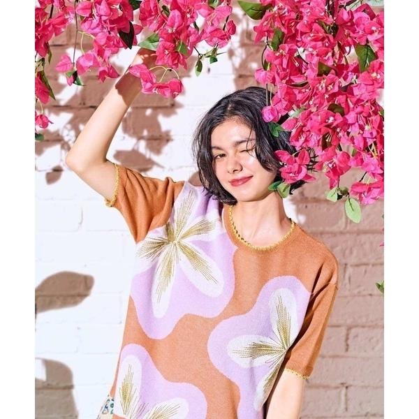 サマーニット ニット セーター Flores de verano フラワージャカードニットプルオーバ...