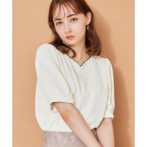 ブラウス シャツ 夏 半袖 「洗える」袖リボンデザイン ハートネック ブラウス レディース