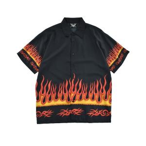 シャツ 半袖 「USED」AMERICAN BIKER ファイヤーパターン シャツ メンズ レディース