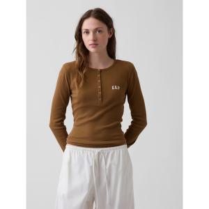 ヘンリーネック tシャツ リブ GAPロゴ ヘンリーネックTシャツ レディース