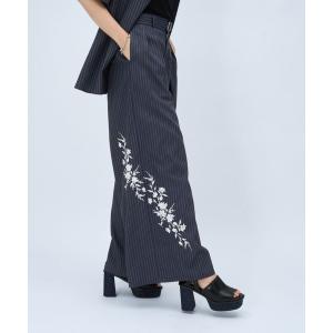 ワイドパンツ スラックス パンツ シシュウストライプワイドＰ(HARE) レディース