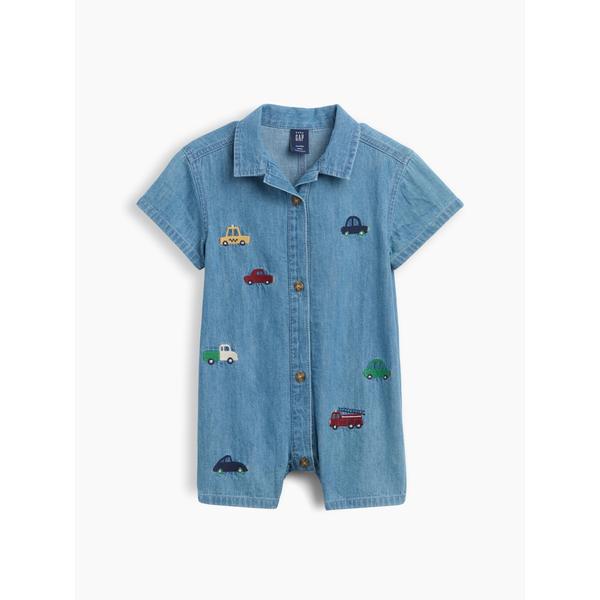 ベビー服 ロンパース 刺しゅう デニムショートオール (ベビー)
