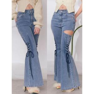 ジーンズ デニム デニムパンツ サイドレースアップカットアウトデニムパンツ レディース