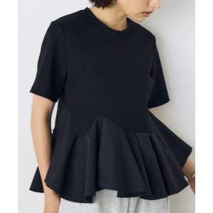 tシャツ 半袖 フレアヘムペプラムカットトップス　夏服　秋服　半袖　ウエストカバー　体系カバー レディース