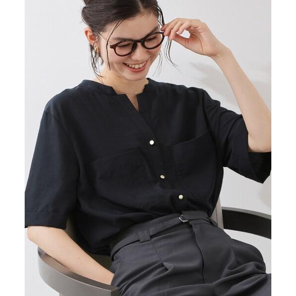 ブラウス シャツ 夏 半袖 「M-XL/さりげなく二の腕カバー」5分袖Wポケットシャツ レディース