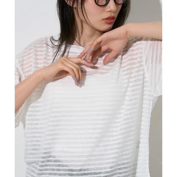 tシャツ シアーボーダー5分袖T レディース