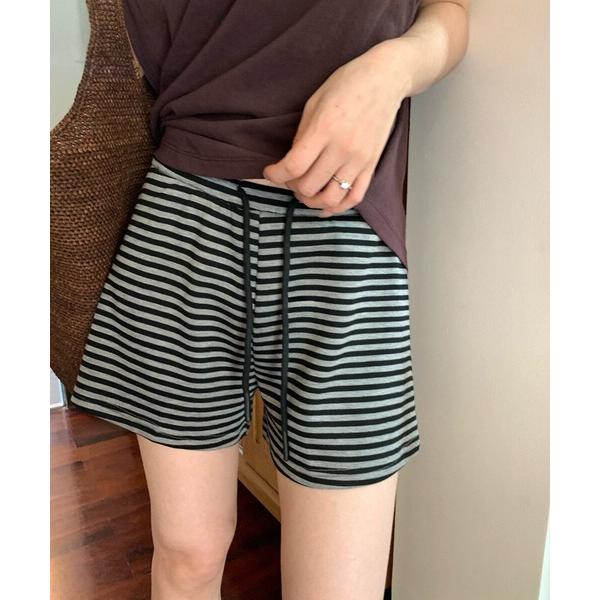 パンツ ボーダーイージーショートパンツ レディース