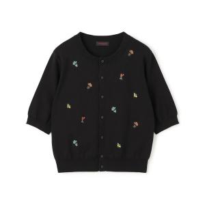 ニット セーター BOUQUET  エンブロイダリーハーフスリーブカーディガン レディース