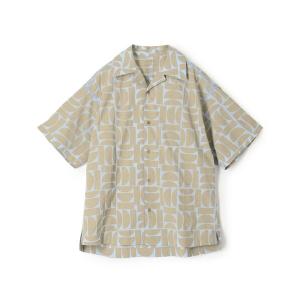 シャツ 半袖 インドコットンブロックプリント ブルゾンカラー半袖シャツ メンズ