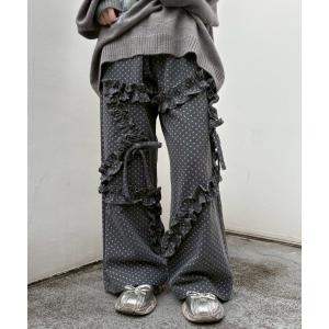 ワイドパンツ ジーンズ デニム デニムパンツ STAR FRILL DENIM パンツ レディース メンズ