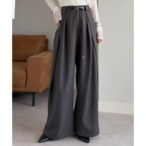 ワイドパンツ パンツ ウール調ループデザインタックパンツ レディース