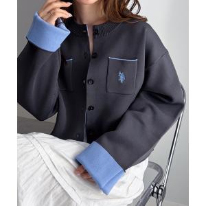 カーディガン RANAN/solleim別注「U.S.POLO ASSN.」Wフェイスバイカラーカーディガン レディース