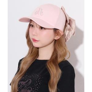 キャップ 帽子 レディース ラインストーンロゴバックリボンキャップ レディース