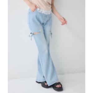 ジーンズ デニム デニムパンツ サイドスリットフレアデニムパンツ レディース