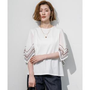 tシャツ スカーフコンビ デザインスリーブ カットソー レディース
