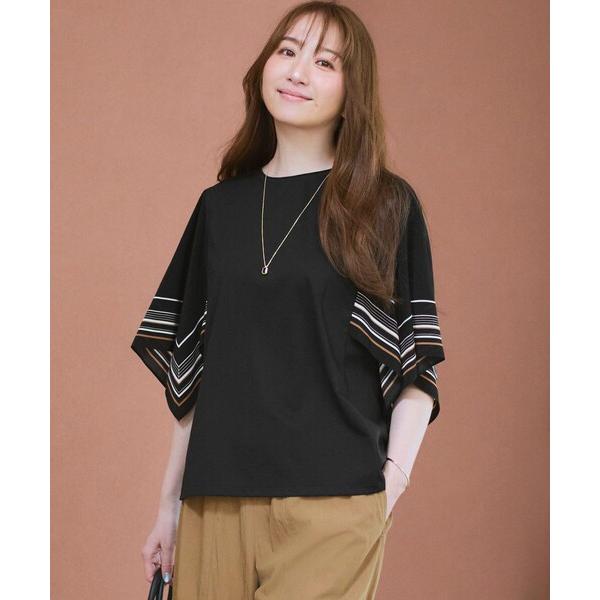 tシャツ スカーフコンビ デザインスリーブ カットソー レディース