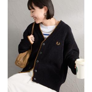 フレッドペリー カーディガン 「WEB先行予約」「FRED PERRY/フレッドペリー」 別注 ワンポイントロゴ刺繍 Vネック モールニットカーディガン
