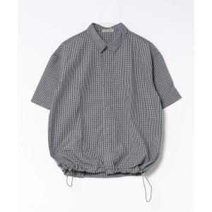 シャツ 半袖 「mens」 裾ドロスト チェック ゆったり レギュラーカラー 半袖シャツ メンズ