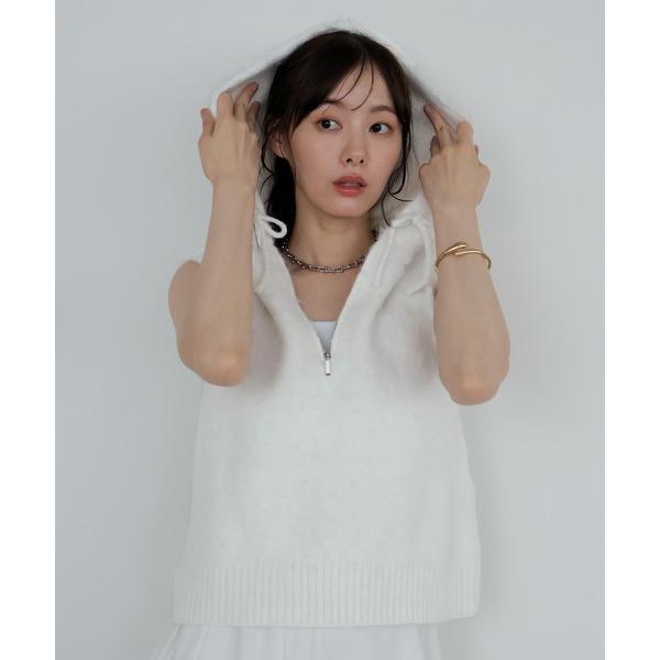 ベスト ジレ モヘアジップフードベスト レディース