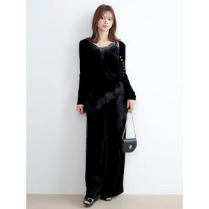 ワイドパンツ パンツ 「セットアップ対応」レースディティールベロアパンツ レディース