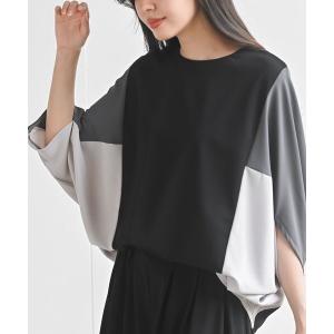 異素材配色ドルマンプルオーバー レディース