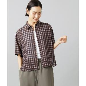 ブラウス シャツ 夏 半袖 シアーチェックシャツ レディース