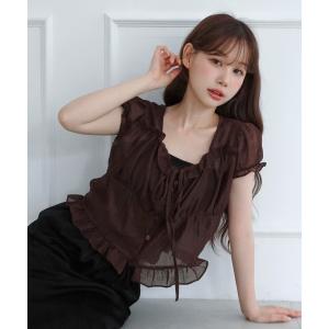 ブラウス シャツ 半袖 シアーフリルリボンブラウス/2026 SS COLLECTION レディース