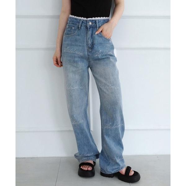 ジーンズ デニム デニムパンツ レースビーズレタリングデニムパンツ/2026 SS COLLECTI...