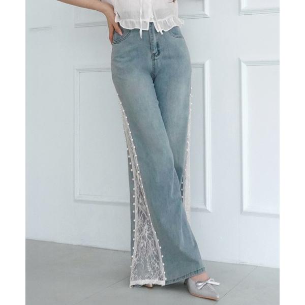 ジーンズ デニム デニムパンツ サイドパールレースブーツカットデニムパンツ/2026 SS COLL...