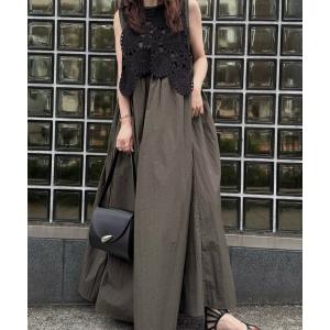 ワンピース crochet knit layered nylon OP